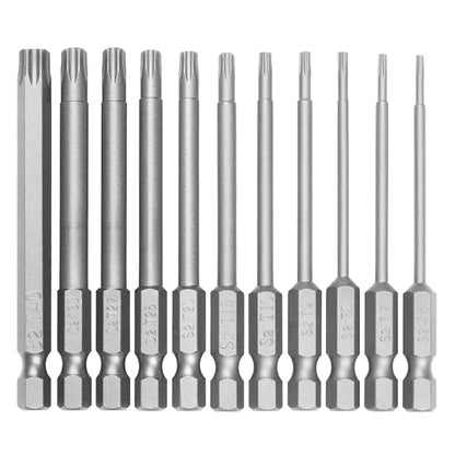 11Pcs Torx Screwdriver Bit Set 1/4 Inch Hex Shank Tough Torx Star Hex Security Bit Set Professional Magnetic Star S2 Steel