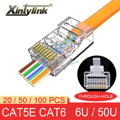 xintylink rj45 connector cat6 50U/6U ethernet cable rg45 plug cat5e utp 8P8C rj 45 cat 6 network modular lan jack cat5 keystone