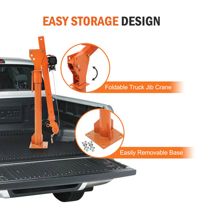 Electric Pickup Truck Crane With Electric Winch 3500 lbs 12V, Folding Truck Jib Cranes Hoist 360° Swivel For Lifting Goods