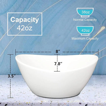 8" Ceramic Deep Soup Bowls & Salad Bowls 42 OZ Large Bowls for Kitchen White Ceramic Serving Bowls for Salads Cereal,Soup