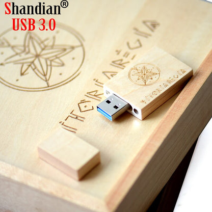 SHANDIAN Wood Album Style High Speed USB 3.0 4GB 8GB 16GB Fashion Gift 32GB 64GB USB+BOX Wedding Photography Free Custom LOGO