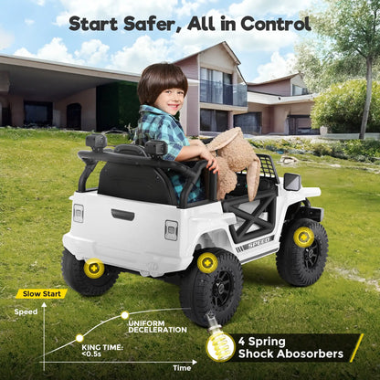 12V 2 Wheel Kids Remote Control Ride On Truck Single Seat Off-Road Battery Powered Safety Belt Riding Toys Enthusiasts LED Light