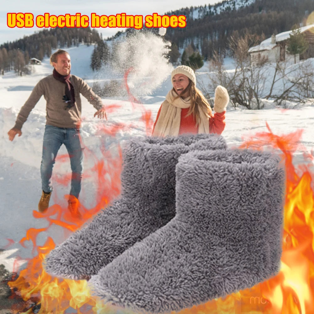 USB Heated Shoes for Men Women Winter Warm Heating Shoes Plush Electric Slippers Warm Snow Boots Size 35-43 Feet Heated Shoes