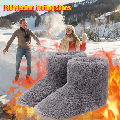 USB Heated Shoes for Men Women Winter Warm Heating Shoes Plush Electric Slippers Warm Snow Boots Size 35-43 Feet Heated Shoes