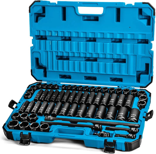 Capri Tools 1/2-Inch Drive Deep Impact Socket Set With Adapters And Extensions, Chrome Molybdenum, Master Set Metric And Sae,
