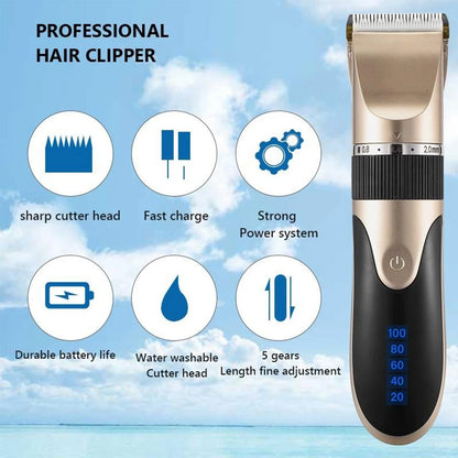 Professional Hair Clipper with Battery Power display Men's Barber Beard Trimmer Rechargeable Hair Cutting Machine Ceramic Blade