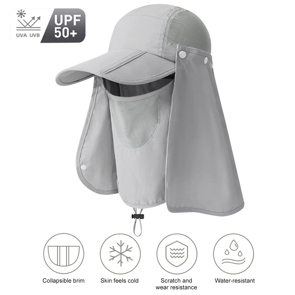 Unisex Outdoor Fishing Hat UV Protection Removable Sunshade Hat Breathable Ear Neck Cover Caps Quick Drying for Riding Fishing
