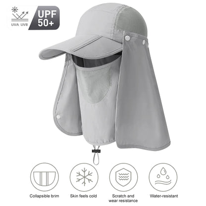 Unisex Outdoor Fishing Hat UV Protection Removable Sunshade Hat Breathable Ear Neck Cover Caps Quick Drying for Riding Fishing