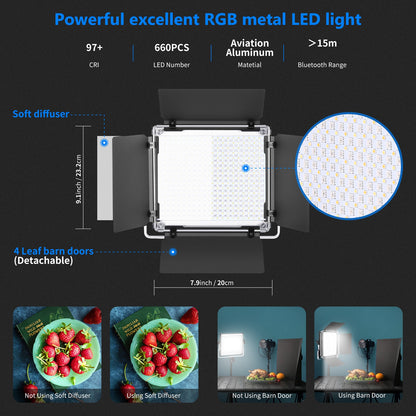 Neewer 2 Packs 660 RGB Led Light with APP Control, Photography Video Lighting Kit with Stands and Bag