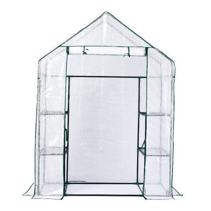 Portable Greenhouse Shed Metal Frame Walk-in Greenhouse with Roll-Up Door 3 Tier Shelves Easy Assembly Mini Greenhouse for Court
