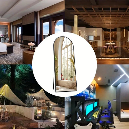 Full Body Mirror - 64"x21" / 59"x16" Size, Tall Arched Floor Standing Mirror with Aluminum Alloy Thin Frame, Suitable for