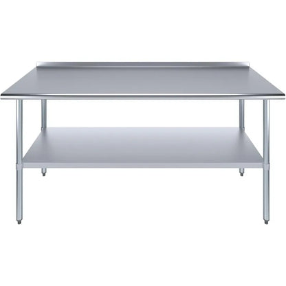 Stainless Steel Work Table with 1.5" Backsplash | Metal Kitchen Food Prep Table | NSF (72" Long x 30" Deep)