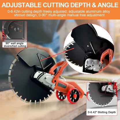16"" Electric Concrete Saw,3200 W 15Amp Motor Circular Demo Saw,Wet Corded Circular Saw With Max 6.4"" Adjustable Cutting