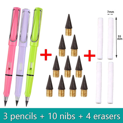 17Pcs/Set Infinity Pencils No Sharpening Eternity Pencils No Ink Kawaii Unlimited Pens Art Supplies School Stationery Nib Eraser