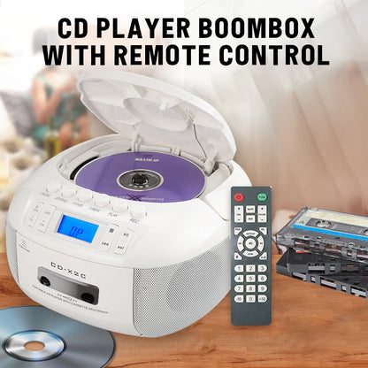 CD Player Boombox Cassette Player Combo with Bluetooth,AM/FM Radio,Stereo Sound with Remote Control,AUX/USB Drive,Tape Recording