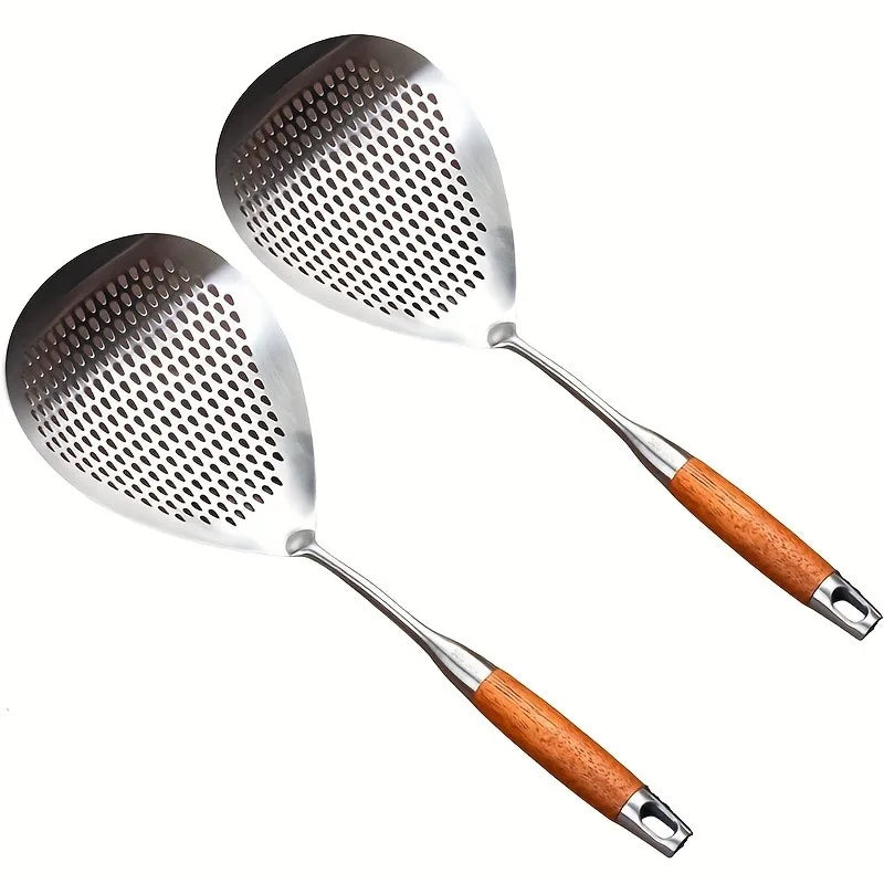 1pc Stainless Steel Colander with Large Hole Spoon, Kitchen Strainer for Frying, Hot Pot, Cooking & Baking Draining