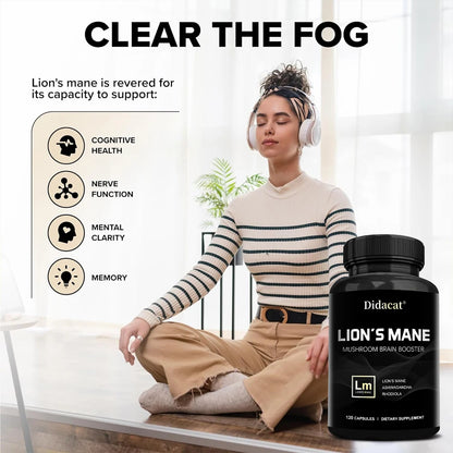 Lion's Mane Supplement Mushroom Capsules - Health Focus Support, Healthy Energy Levels, Mood & Immune Function Support, Non-GMO