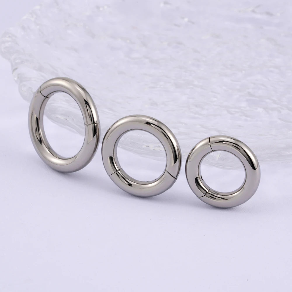 ASTM F136 Titanium Large Gauge 6G 8G 10G Single Hinged Clicker Segment Hoop Ring Septum Nose Piercing