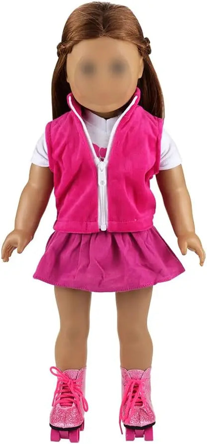 Barwa 2 Sets Doll Clothes and 2 Pairs Ice Skates Boots Shoes Fashion Autumn Clothing Dress Sets Compatible for 18 Inch Doll