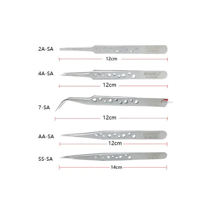 Tweezers of BAKU Hollow-Out Design, Ultra Rigidity Fine Point Anti-Static Stainless Steel Tweezers Set for iPhone Repair
