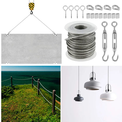 Garden Wire 15/30M Stainless Steel Wire Rope Kit, M5 Turnbuckle Wire Tensioner Kit,PVC Coated Metal Wire Cable Fence Wire Roll K