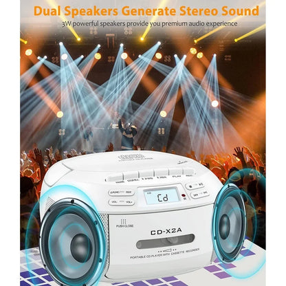 CD Player Boombox Cassette Player Combo with Bluetooth,AM/FM Radio,Stereo Sound with Remote Control,AUX/USB Drive,Tape Recording