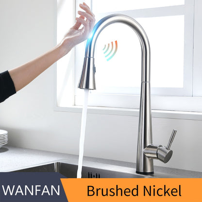 Pull Out Brush Nickel Sensor Kitchen Faucets Stainless Steel Smart Induction Mixed Tap Touch Control Sink Tap Torneira De KH1002