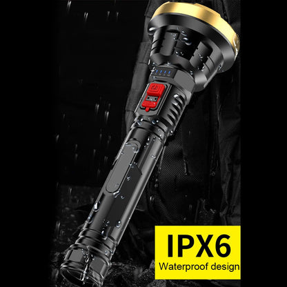 LED Flashlight Searchlight Multifunctional Waterproof Camping Lamp Dimmable Service Work Light Power Display Outdoor Accessories