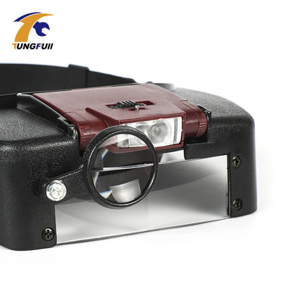 New 10X Headband Magnifier Glasses Helmet Style Loupe Lens LED Lights Loupe Microscope For Repairing Watch Jewelry Reading