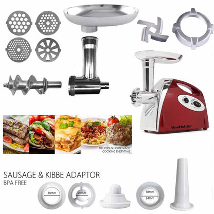 Powerful 2800 Watts Electric Meat Mincer Grinder Sausage Maker Filler Kitchen Mincing Machine Stainless Steel Red
