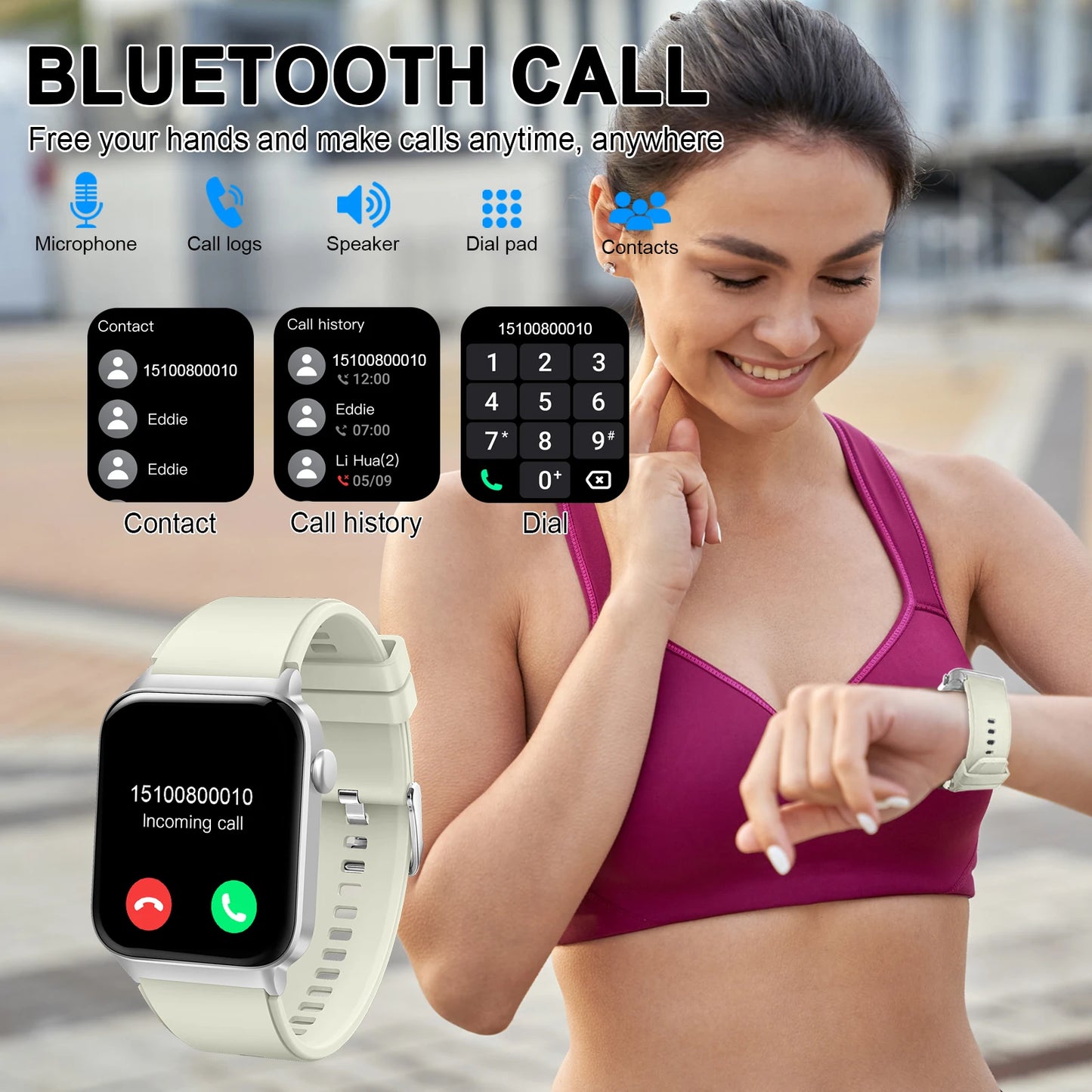 Smart Watch, 1.85" Smartwatch (Answer/Make Call), IP68 Waterproof Fitness Tracker, 100+ Sport Modes, Heart Rate and Sleep Monito