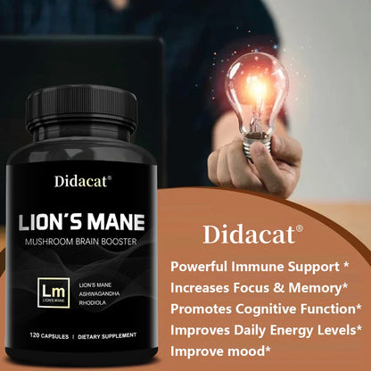 Lion's Mane Supplement Mushroom Capsules - Health Focus Support, Healthy Energy Levels, Mood & Immune Function Support, Non-GMO