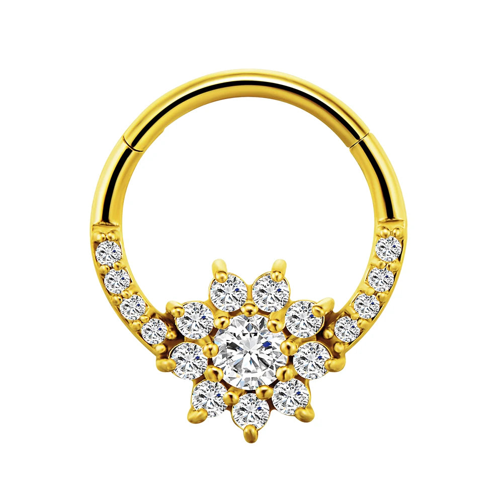 Flowers Nose Ring Septum 100% 316L Surgical Steel Zircon Clicker Daith Piercing Ear Cartilage Helix Hoop Flowers Water Drops