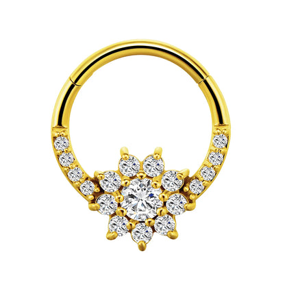Flowers Nose Ring Septum 100% 316L Surgical Steel Zircon Clicker Daith Piercing Ear Cartilage Helix Hoop Flowers Water Drops