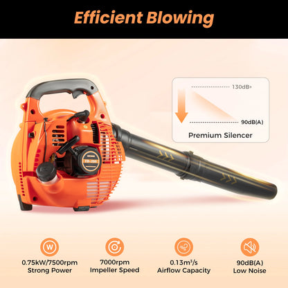 25.4CC 2-Stroke Leaf Blowers Commercial Gas Powered Handheld Lawn Blower Heavy Duty Yard Cleaning Machine with Nozzle Extension