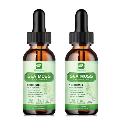 BEWORTHS Organic Seamoss Drops with Burdock Root and Spirulina Support Immunity and Gut Health, Help Digestion Weight Management