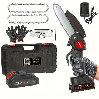 Mini Chainsaw, 6 Inch Portable Cordless Chainsaw With 2 Battery Safety And Full Lock For Wood Cutting, Tree Trimming, Courtyard