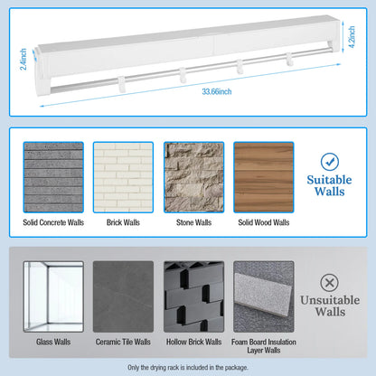 Retractable Clothes Drying Rack White Collapsible Drying Rack for Laundry Invisible Wall Mounted Drying Rack