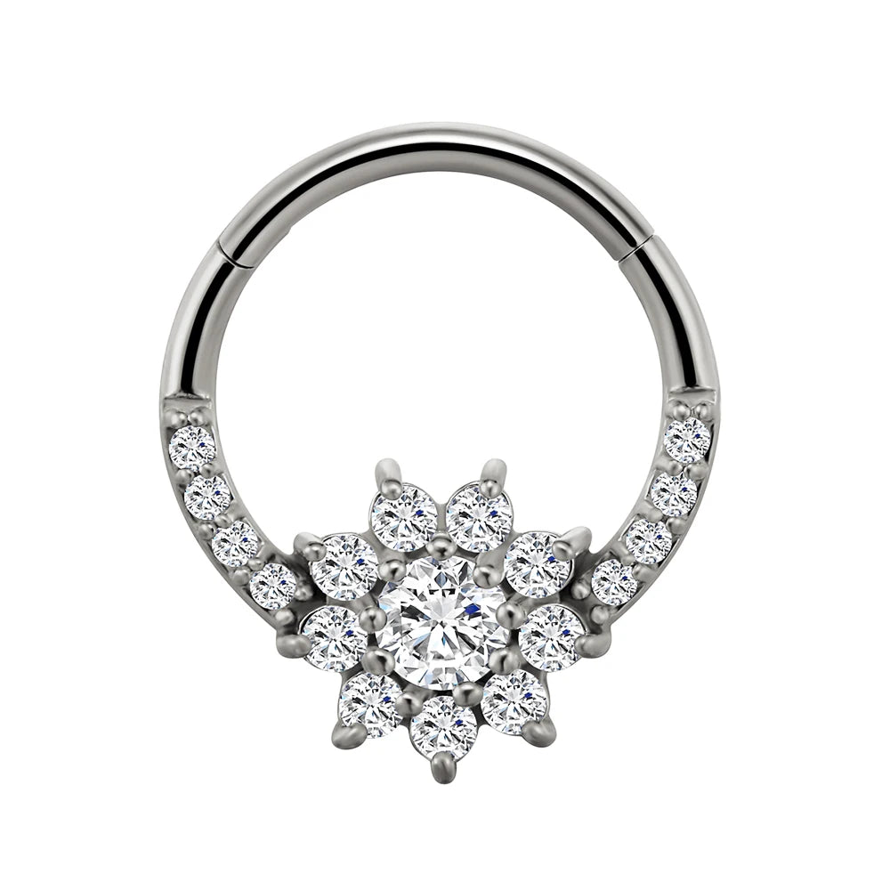 Flowers Nose Ring Septum 100% 316L Surgical Steel Zircon Clicker Daith Piercing Ear Cartilage Helix Hoop Flowers Water Drops