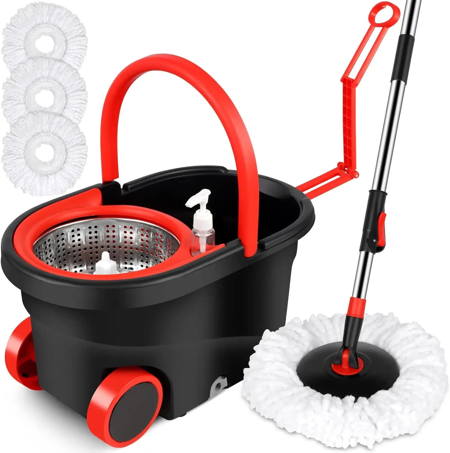 Spin Mop Bucket Sets with 360° Spinning 2 Mop System Tank in 3 Microfiber Replacement Heads, 61" Extended Handle Floor Cleaning