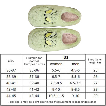 For Grinch Plush Slippers Warm Slip-on House Shoes Comfortable Soft Couple Slippers Thermal Christmas Slippers Autumn Winter