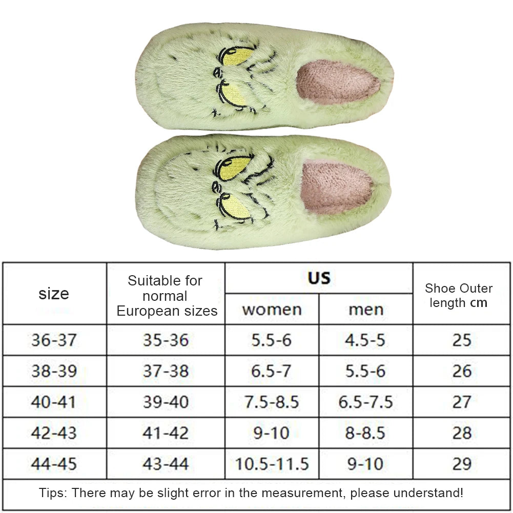 For Grinch Plush Slippers Warm Slip-on House Shoes Comfortable Soft Couple Slippers Thermal Christmas Slippers Autumn Winter
