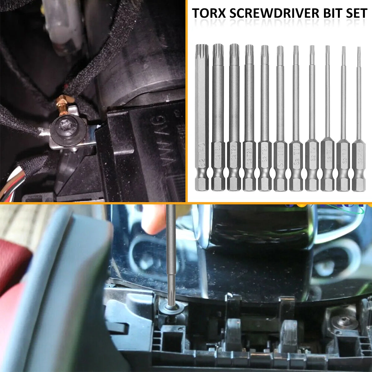 11Pcs Torx Screwdriver Bit Set 1/4 Inch Hex Shank Tough Torx Star Hex Security Bit Set Professional Magnetic Star S2 Steel