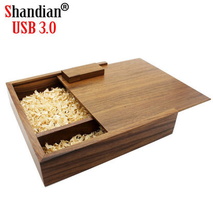SHANDIAN Wood Album Style High Speed USB 3.0 4GB 8GB 16GB Fashion Gift 32GB 64GB USB+BOX Wedding Photography Free Custom LOGO
