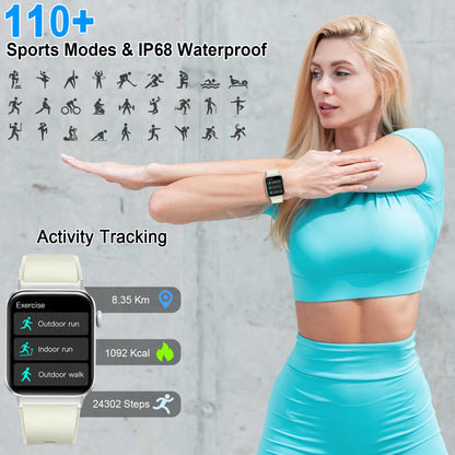 Smart Watch, 1.85" Smartwatch (Answer/Make Call), IP68 Waterproof Fitness Tracker, 100+ Sport Modes, Heart Rate and Sleep Monito