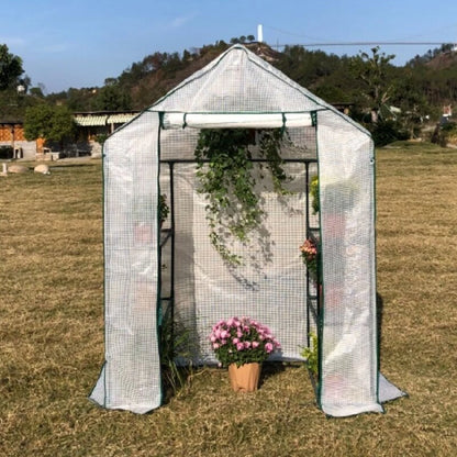 Portable Greenhouse Shed Metal Frame Walk-in Greenhouse with Roll-Up Door 3 Tier Shelves Easy Assembly Mini Greenhouse for Court