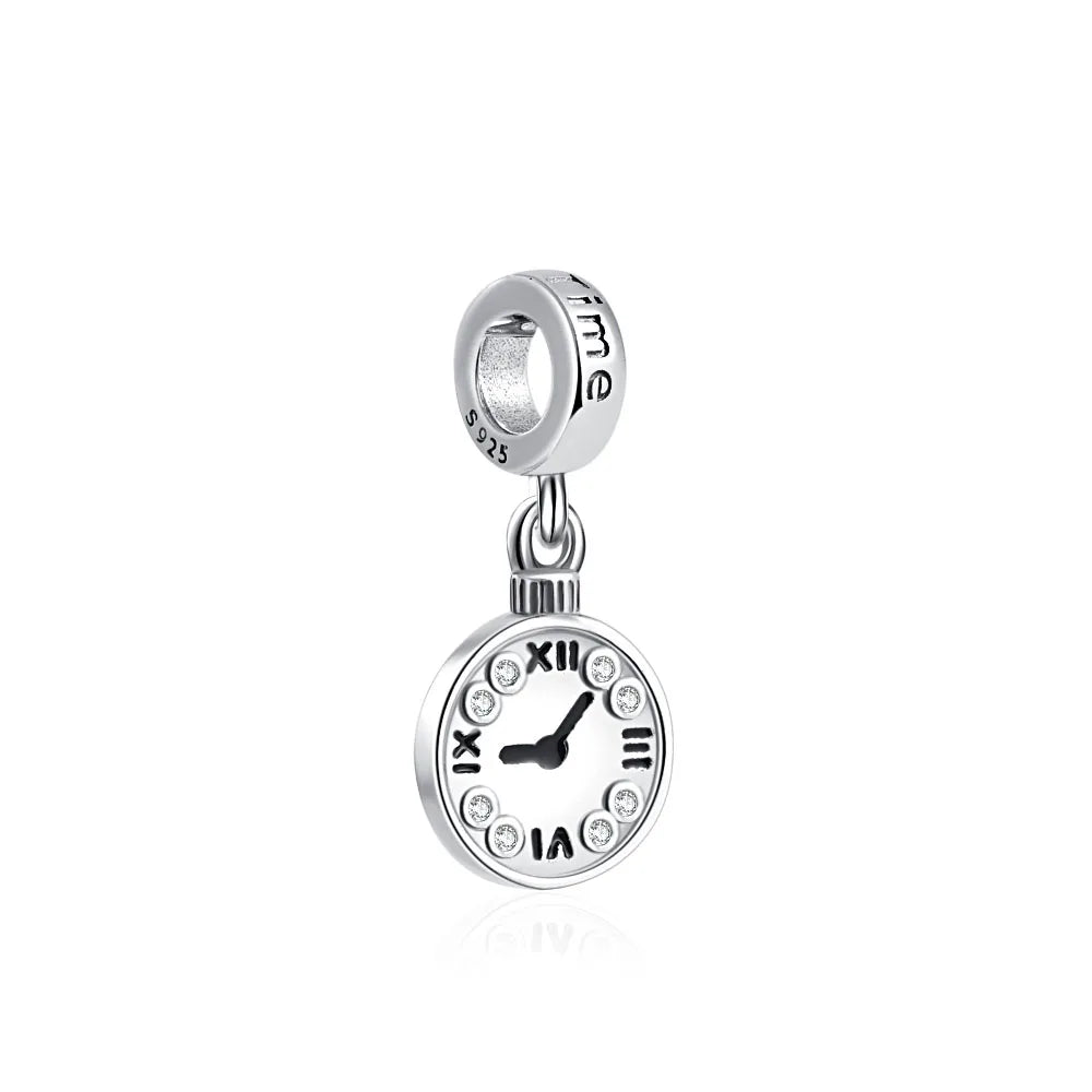 New 925 Sterling Silver Pocket watch time flamingo Charm bead Fit Original Pendant Bracelets Trinket DIY Jewelry For Women