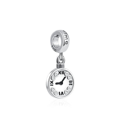 New 925 Sterling Silver Pocket watch time flamingo Charm bead Fit Original Pendant Bracelets Trinket DIY Jewelry For Women