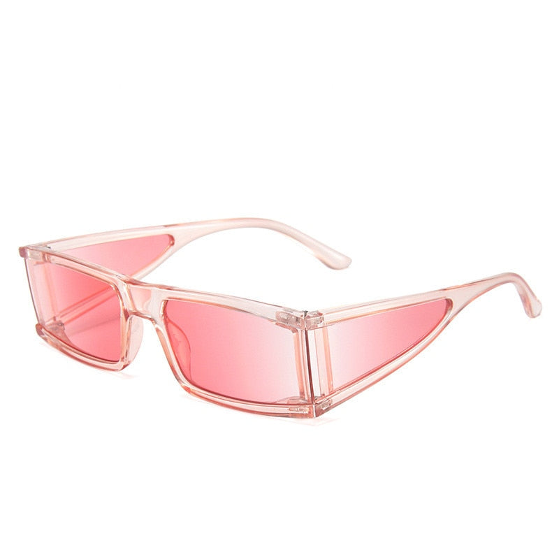 Vintage Rectangle Sunglasses Women Small Frame Mirror Sun Glasses Silver Black Lens Men One Piece Punk Eyeglasses Gafas Shades