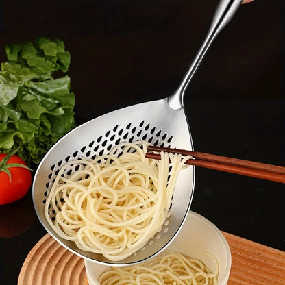 1pc Stainless Steel Colander with Large Hole Spoon, Kitchen Strainer for Frying, Hot Pot, Cooking & Baking Draining